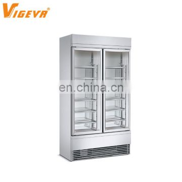 Large capacity stainless steel vertical 2 door refrigeration freeze showcase