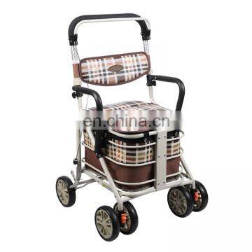 rehabilitation custom lightweight backrest aluminum outdoor cheap shopping cart folding rollator walker for disable