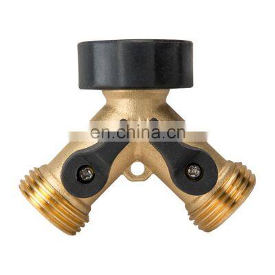 Garden 2 way y shaped shutoff  brass hose splitter