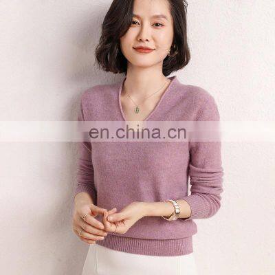 Women Custom 100% Erdos Cashmere V-neck Sweater photo-3