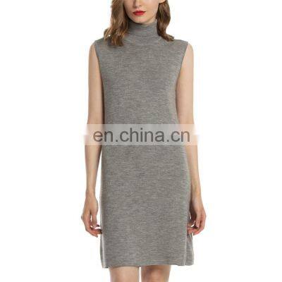 Women Plain Knit Turtle Neck Sleeveless Elegant Cosy Cashmere Sweater Dress