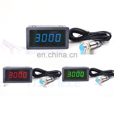 4 Digital LED Red Blue Green Tachometer Gauge RPM Speed Meter+Hall Proximity Switch Sensor NPN 12V Speed Meter Counter Promotion