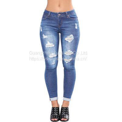 Women's New Style European and American Ripped Slim-fit Buttocks-lifting Jeans photo-4