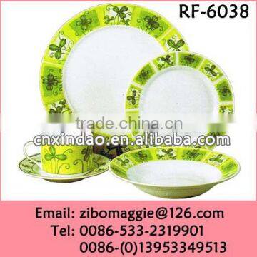 Round Shape Custom Print Hot Sale Porcelain China Dinner Set Made In Zibo