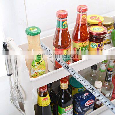 Exported Good Cheap Wheel Style Slide Out Removable Corner 2 Tier Bathroom Shelf Plastic Slim Storage Organizer Kitchen Racks