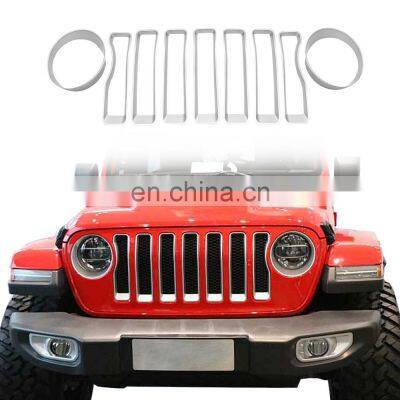 Silver Grille Grill Insert and Headlight Light Cover Trim Fit For 2018 Jeep Wrangler JL Sport/Sports