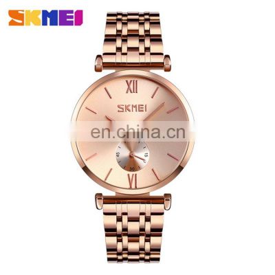 SKMEI 9198 Latest Thin Dial Mens Women Stainless Steel Analog Quartz Simple Style Couple Watches