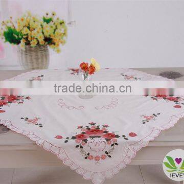 wholesale white red flower square restaurant hand embroidery designs Christmas tablecloth lmzc1006(2)K