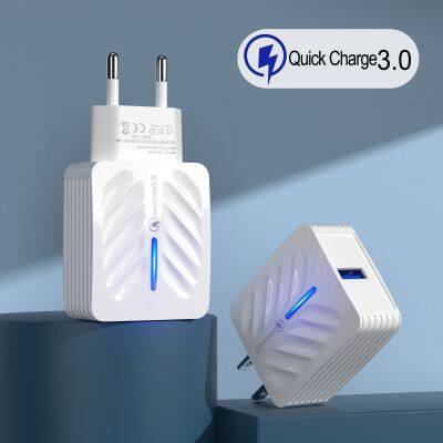 Wholesale Factory Price 3A Quick Charging Mobile Phone 1 USB Wall Charger Adapter QC 3.0 EU/US Plug Charger