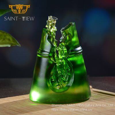 Liuli Crystal Art Handmade Lucky Bamboo Crafts Fengshui Decoration