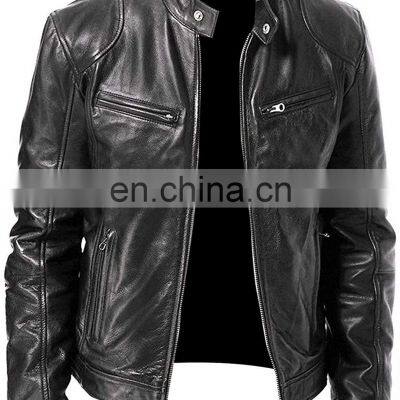 Wholesale Slim Fit Motorcycle Jacket Real Leather Jacket Custom Color and Design Motorbike Men Jacket