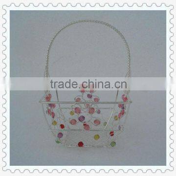 square handmade beaded decorative wire basket with handle