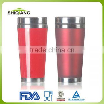 16oz double wall stainless steel inner PS outer travel mugs with stainless steel lid can put paper insert