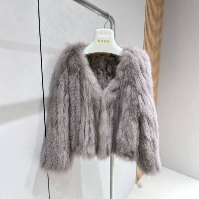 New winter encrypted fox fur double-sided knitted fur coat for women