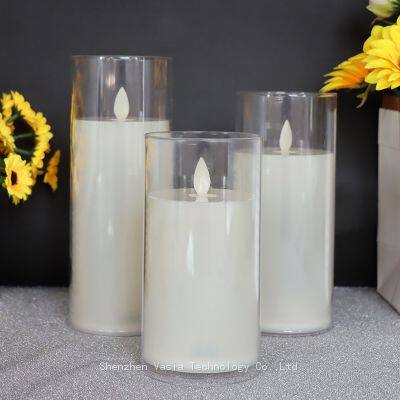 Conception de flamme scintillante : bougie de poche alimentée par piles de 7,5 cm de diamètre et de 10/12,5/15/17,5/20 cm de hauteur. Vente en gros directe de l'usine, logo personnalisé pour mariages/bars/h?tels