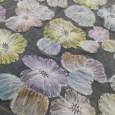 XW5296 Novel Designs Tape Embroidery Ribbon Lace Fabric With Beads Bridal Fabric