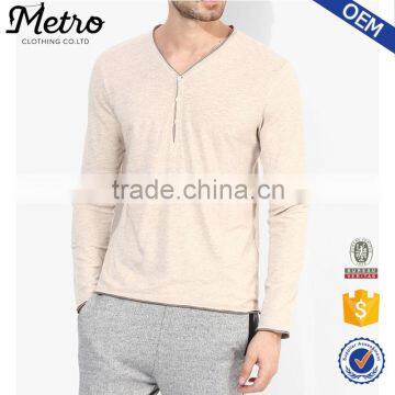 Factory Men's Simple Design Blank Beige Henley T Shirts