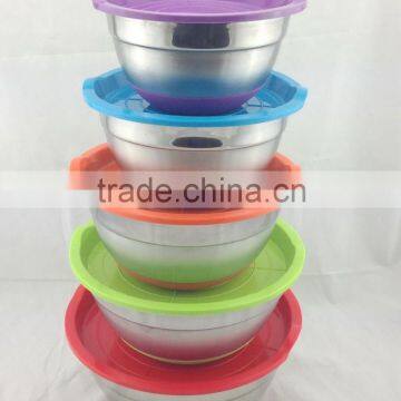 stainless steel 5pcs Salad bowl with silicone base