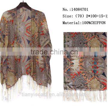 retro style chiffon shawl for woman India printed pashmina indigenous summer beach poncho scarves