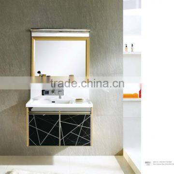 Wall mount solid wood washroom modern vanity cabinet with mirror