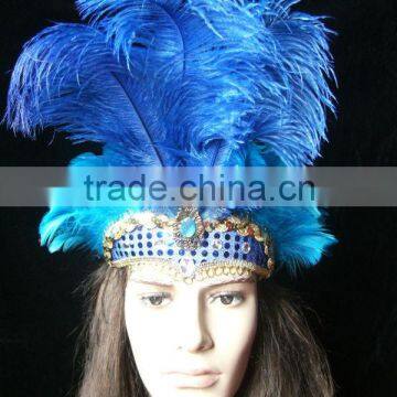 Carnival Headdress Hand Painted(blue Color)Female Headdress With Feather