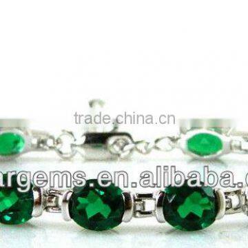 925 Sterling Silver Popular Red Lab Created Emerald Bracelet Bangle Gemstone Jewelry