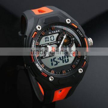 Men's Orange Rubber Digital Analog Dual Dial Sport Watch WS067