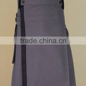 Grey Deluxe Utility Modern Kilt Two Side Contrast Pockets On Both Side Made Of Brushed Cotton Material