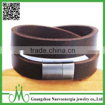 Wholesale Hot Sale Stainless Steel Men Bracelet Brown PU Leather Bracelets