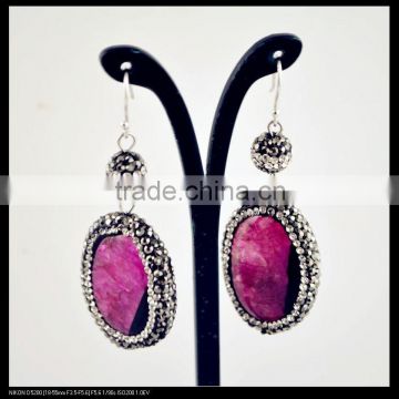 LFD-042E Wholesale Pave Rhinestone Ball With Agate Stone Bead Charms Dangle Earrings Jewelry Making