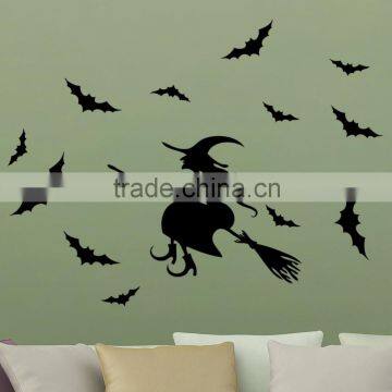 ALFOREVER Halloween Witch Fly Around Bats Vinyl Sticker,witch Wall Decals photo-4