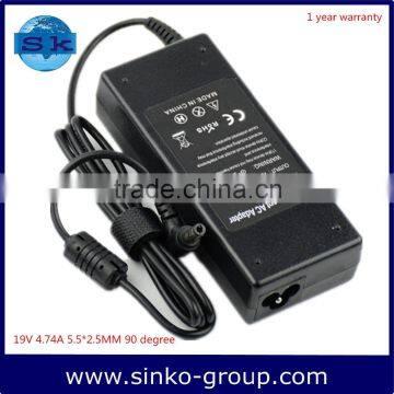 OEM laptop ac adapter 19V 4.74A 5.5*2.5MM 90 Degree connector For Acer