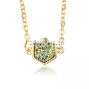 Gold Bezel Hexagon Druzy Drusy Necklace Geometric Jewelry Layering Necklace