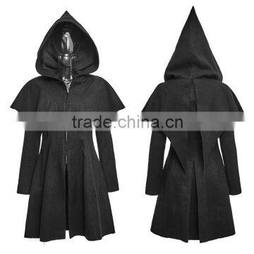 PY-160 Lolita Black Skinny Zipper Woman CLoak Style Coats With Hooded photo-4