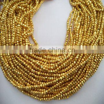 AAA+ TOP BEST QUALITY NATURAL GOLDEN PYRITE 3-4MM ROUNDEL FACETED LOOSE BEADS 13" INCH STRAND