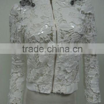 2015 new arrival long sleeve zipper lace decoration plyester jacket women, custom lady jacket wholesale China