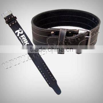 Leather Training / Exercise Belt, Contoured 10cm Wide Genuine Suede Leather, Heavy duty dual-pronged steel roller buckle