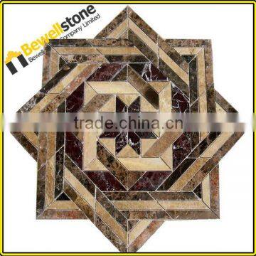 Dark emperador and cream marfil tile inlay medallions marble flooring flower design