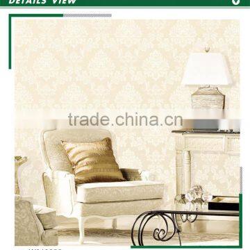 sale foaming non woven wallpaper, yellow classic damask wall decal for dressing room , sound-absorbing wallcovering dealer