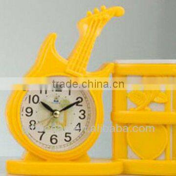 guitar shape stationery alarm clock pen holder