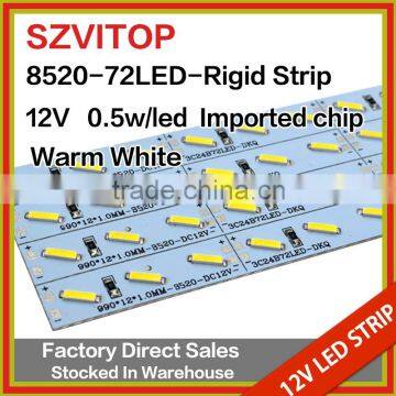 SV Dc 12V LED STRIP Super Bright 8520 72LEDs Rigid Strip warm white TwoImported chip Light Non-waterproof 12mm Width PCB 36W