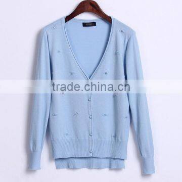 2014 new style woman pearl clasp v-neck cardigan