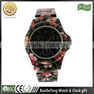 Old silk printing flower pattern plastic fashion watch women