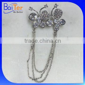 China Wholesale Custom Made Latest Brooch Design/Fashion CZ Wedding Butterfly Brooch With Chain