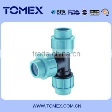 China supplier PP compression fitting equal tee for PE pipe