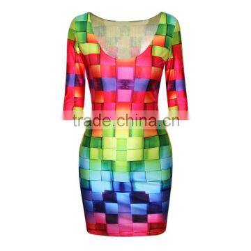 Fashion women half sleeve Ladies printing short dress 3D formal dress women