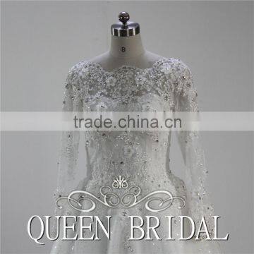 Long Sleeve Appliqued Lace Crystal Beaded Arabic Wedding Dress For Muslim Woman Quality Choice photo-5