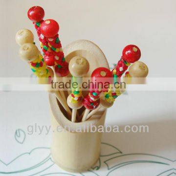 Yellow ball skewer,grill stick,bamboo ball picks,bead pick skewer sticks