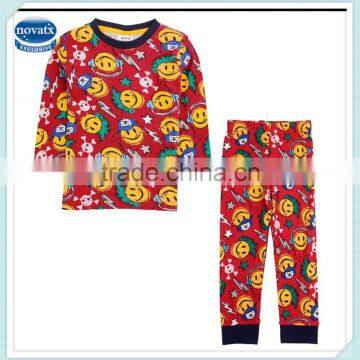 2-6Y (AB4249) NOVA lovely fashion children clothes cotton print smile face sleepwear baby boys clothing sets