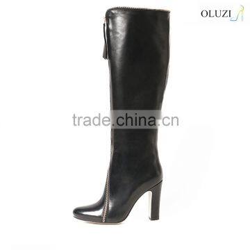 OLZB25 genuine leather cow skin made zipper up top fanshion womens street knee high boots with rubber outsole